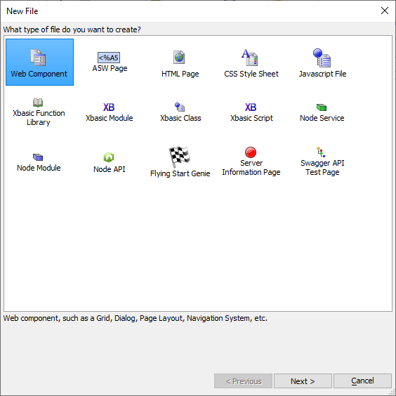 The New File dialog.